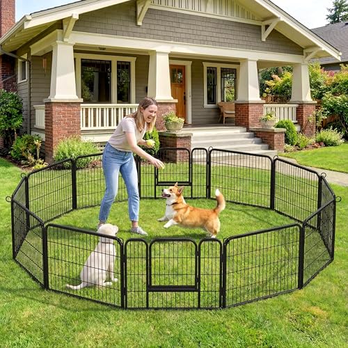 Yaheetech Wide Panel Dog Playpen, 6 Panels 24 inch High Pet Pen with Gate, Portable Indoor Outdoor Fence for Small/Medium Breed Dogs - size: 24"