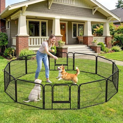 Yaheetech Wide Panel Dog Playpen, 6 Panels 24 inch High Pet Pen with Gate, Portable Indoor Outdoor Fence for Small/Medium Breed Dogs - size: 24"
