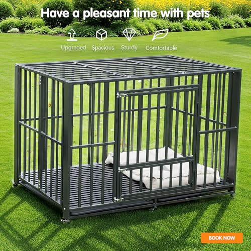 Heavy Duty Dog Crate, Indestructible Large Dog Crate with Escape Proof, High Anxiety Dog Kennel Indoor with Lockable Wheels. (60in) - size: 60in
