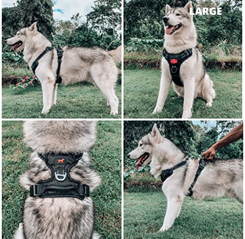 Tuff Pupper No Pull Easy Walk Dog Harness | Heavy Duty Pet Vest | Front & Back Leash Clips | Strong Safety Handle | Reflective Anti Pull Vest | Comfortable Padded Escape Proof Harness (Large, Black) - color: Epic Black, size: Large (Neck: 18-26" , Chest: