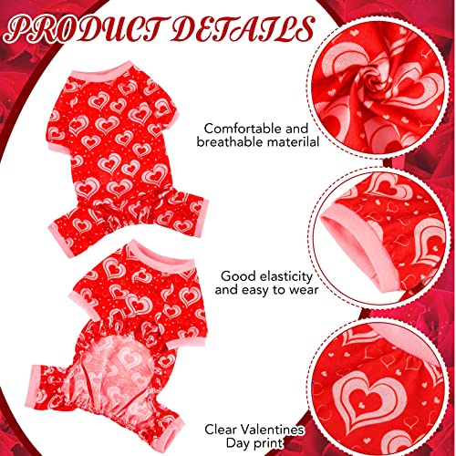 6 Pack Valentines Dog Pajamas Bulk Red Pink Heart Pattern Dog Valentines Holiday Outfit Clothes Jumpsuit Costumes for Boys Girls Puppy Cat Party Cosplay(Small) - size: S
