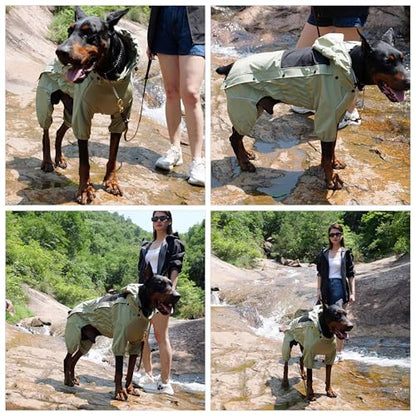 LOVELONGLONG Waterproof Dog Raincoat with Removable Hood – Outdoor Full Body Dog Jacket, Windproof Snowproof Shell Suit – All Season Pet Rain Gear Sage Green S+ - color: Sage Green, size: S+ (Back 13")