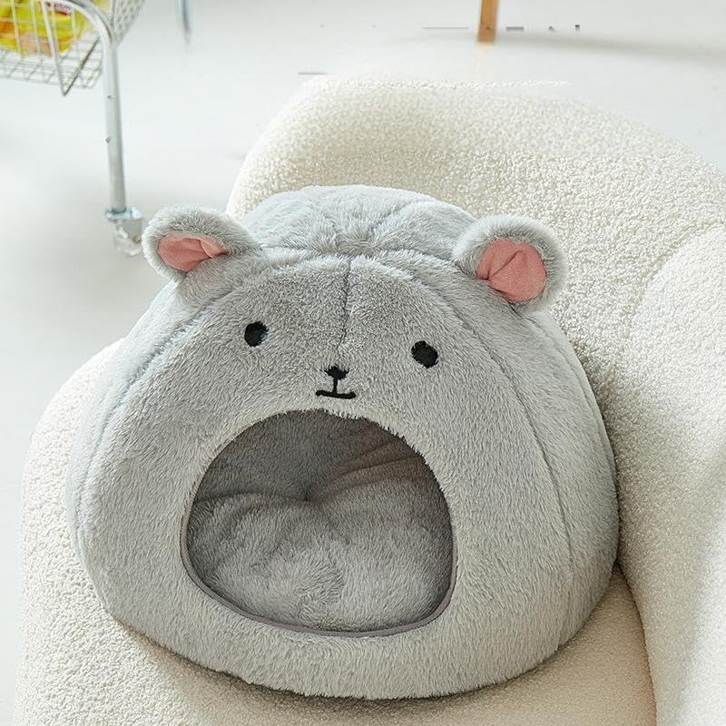 Cozy Mouse Ear Pet Cave Bed Ultra-Soft Gray Plush cave Bed, Cat Cave Beds Cat House Cat Tent with Removable Washable Cushioned Pillow, Cat Beds&Dog Beds,Perfect for Small & Medium Pets - size: Medium