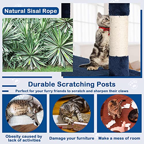 Cat Tree, 54'' Tall with 3 Scratching Posts, 3 Platforms, 2 Condos, for Indoor Cats - color: Navy Blue