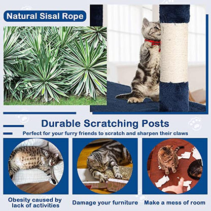 Cat Tree, 54'' Tall with 3 Scratching Posts, 3 Platforms, 2 Condos, for Indoor Cats - color: Navy Blue