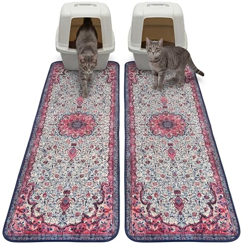 Hompet Cat Litter Mat 2 Pack,18x54 Large Machine Washable Trapping Mats for Cats, Super Absorbent & Urine-Proof Cat Litter Box Mat for Floor, Waterproof & Non Slip Kitty Litter Rug - color: Rose Pink, size: 18x54 Inch (Pack of 2)