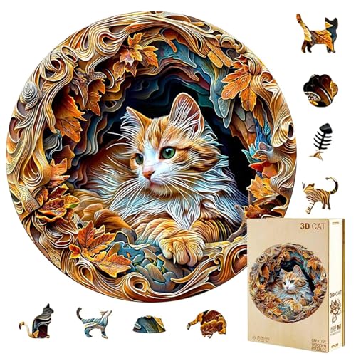 Wooden Puzzles Adults, 3D Cat Puzzle Wooden Puzzles 435 Pieces, Unique Animal Shaped Wood Challenging Jigsaw Puzzles Gifts for Women Cat Lovers Adults, 17.3 * 17.3in - color: A Colorful Cat, size: X-Large
