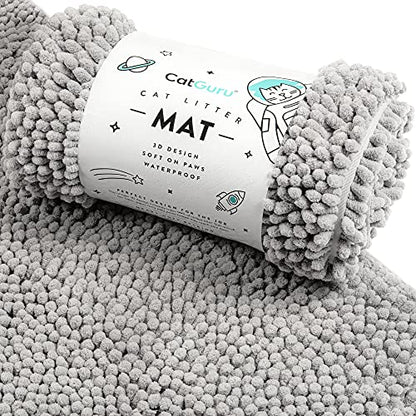 CatGuru Cat Litter Mat, Medium, Extra Large, XXL, Waterproof Litter Box Mat, Non Slip Kitty Litter Mat, Machine Washable Litter Trapping Mat, Soft Litter Tray, Cat Stuff (Medium, Gray/Heavy-Duty) - color: Gray/ Heavy-Duty