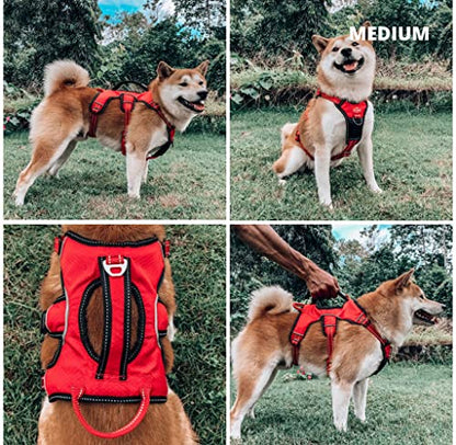 Tuff Pupper Escape Proof No Escape Dog Harness | 5 Point Adjustable Fit Harness for Dogs | Padded Dog Harnesses | Handle Dog Lift Harnesses - color: March Red, size: Medium