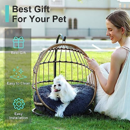 SWITTE Cat Hammock Chair Bed - Removable & Washable Cushion, Hanging Rattan Swing for Indoor Outdoor Cats & Small Dogs, Adjustable Pet Swinging Hammock with 3 Modes - Dark Grey - color: Dark Grey