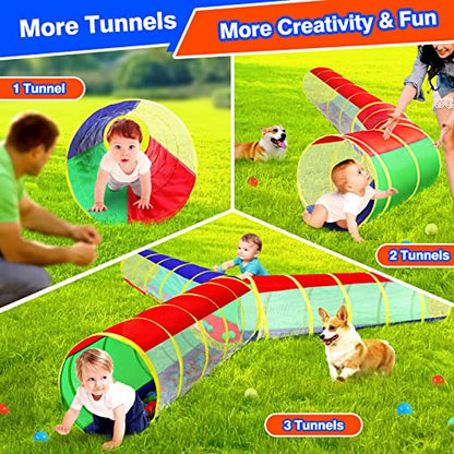 Hoohtoot Kids Crawl Through Play Tunnel, Pop Up Baby Play Tunnel for Toddlers, Game Toy Play Tent for Girl or Dog Cat Pet Tunnel - style: Red, Green and Blue Mesh Tunnel