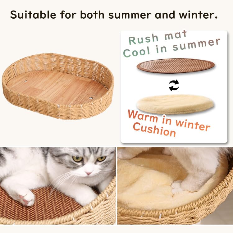 Wood Cat Tree for Large Cats, Modern Cat Tree Tower with Wide Shelves Cotton Scratching Posts, Super Sturdy Base, Cozy Perches, and Interactive Toys for Indoor Kittens 31-Inch - color: Nature S81