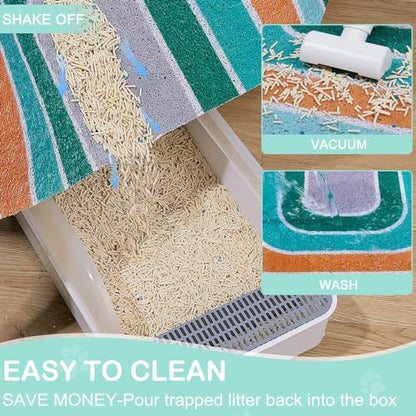 Cat Litter Mat Quality Litter Box Mat Large Non-Slip Cat Litter Mat Litter Trapping Mat Soft Kitty Litter Mat Compatible Two Litter Boxes Cat Products Easy to Clean,Green,L - color: Blue, size: L(33.5" x 22.4")