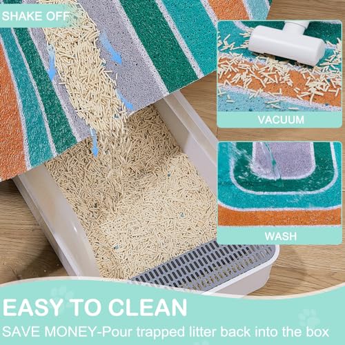Cat Litter Mat Quality Litter Box Mat Large Non-Slip Cat Litter Mat Litter Trapping Mat Soft Kitty Litter Mat Compatible Two Litter Boxes Cat Products Easy to Clean,Green,L - color: Blue, size: L(33.5" x 22.4")