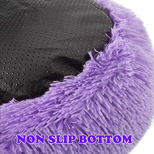 otoez Kitten Puppy Bed Extra Small XS Round Dog Cat Beds Anti Anxiety Plush Pet Calming Donut Bed with Non-Slip Waterproof Bottom, Washable (15.7", Purple) - color: Purple, size: 15.7"