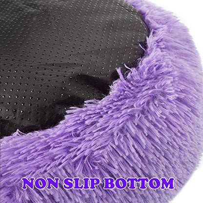 otoez Kitten Puppy Bed Extra Small XS Round Dog Cat Beds Anti Anxiety Plush Pet Calming Donut Bed with Non-Slip Waterproof Bottom, Washable (15.7", Purple) - color: Purple, size: 15.7"