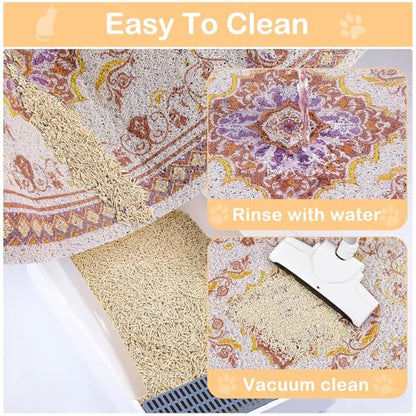 Glittme Cat Litter Mat with Non-Slip Bottom Litter Box Mat 24"X15" Litter Trapping Mat Easy to Clean Washable Cat Food Mat for Kitty,S - color: Brown, size: 24"x15"