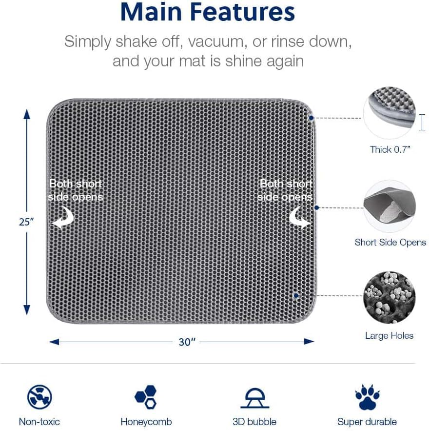 WePet Cat Litter Mat, Kitty Litter Trapping Mat, Honeycomb Double Layer Mats, No Phthalate, Urine Waterproof, Easy Clean, Scatter Control, Catcher Litter Tray Box Rug Carpet - color: #01 Light Grey