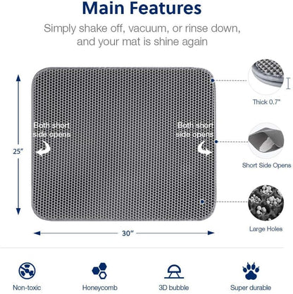 WePet Cat Litter Mat, Kitty Litter Trapping Mat, Honeycomb Double Layer Mats, No Phthalate, Urine Waterproof, Easy Clean, Scatter Control, Catcher Litter Tray Box Rug Carpet - color: #01 Light Grey