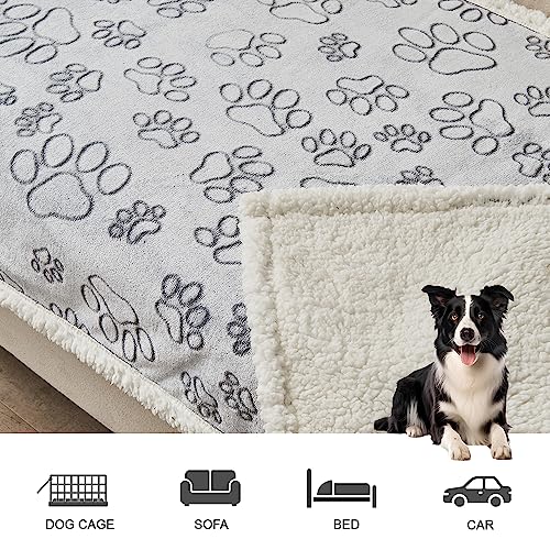 Qeils Dog & Cat Blankets - Waterproof Washable - Sherpa, Plus Plush Reversible, 25"X30", Grey Paw Print - color: Grey Paw Cut, size: 25"x30"