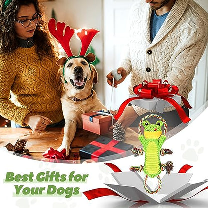 Letsmeet Plush Dog Toy with Crinkle Paper and Ropes - Small Interactive Puppy Toys for Medium to Large Dogs - color: Green
