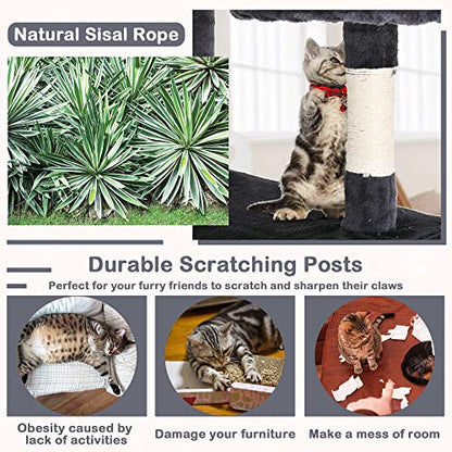 70'' Tall Multi-Level Cat Tree with Scratching Post, Platform, Condo, Tower and Funny Toy for Indoor Medium Cats - color: Dark Gray