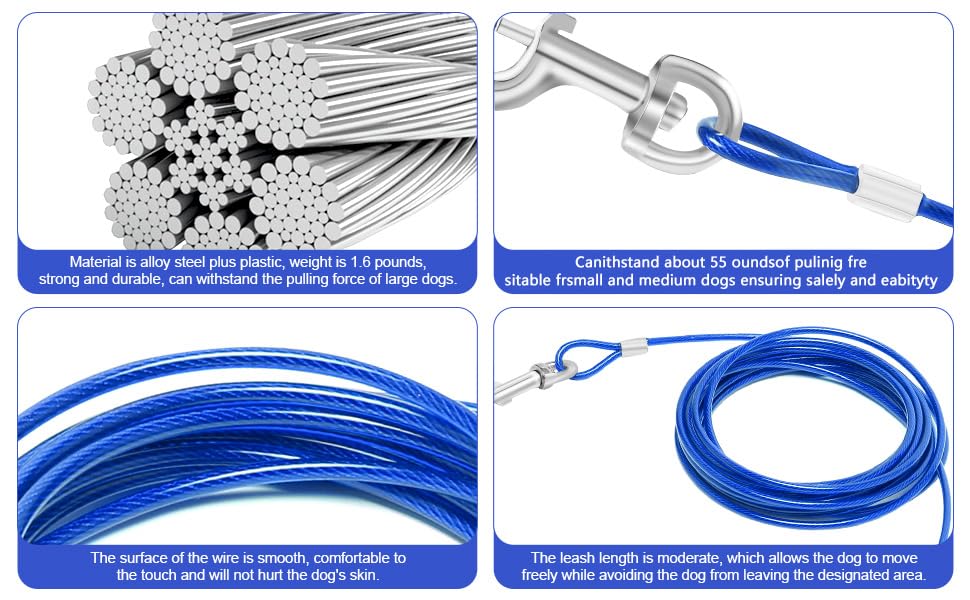 Relux Dog Tie Out Cable and Stake,16 Inch Heavy Duty Dog Anchor Spiral Stake for Small to Medium Dogs (Blue-16FT 2Pack) - color: Blue-16FT 2Pack