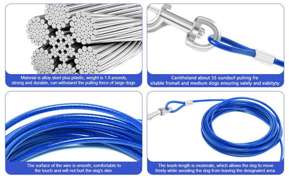 Relux Dog Tie Out Cable and Stake,16 Inch Heavy Duty Dog Anchor Spiral Stake for Small to Medium Dogs (Blue-16FT 2Pack) - color: Blue-16FT 2Pack