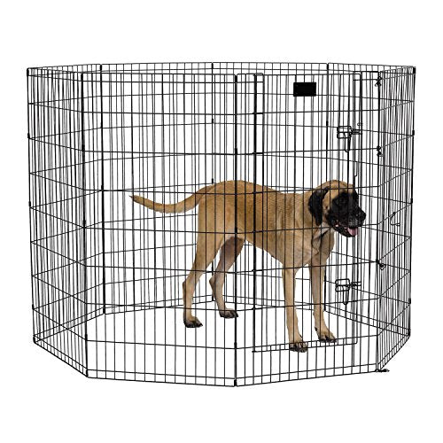 MidWest Homes for Pets 48-Inch Exercise Pen, for Indoor and Outdoor Use, 16 Sq Feet of Play, Single Door Folding Dog Pen, with Large Door Opening & Secure Latch, Easy to Set Up, Foldable Dog Playpen - color: Black w/ Door, size: 48" H