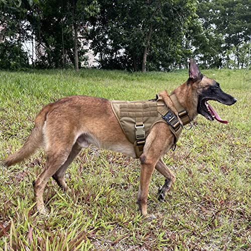 ICEFANG Tactical Dog Harness,X-Large Size, 2X Metal Buckle,Working Dog MOLLE Vest with Handle,No Pulling Front Leash Clip,Hook and Loop Panel - color: Brown, size: X-Large (Pack of 1)