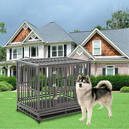 LUCKUP Heavy Duty Dog Cage Metal Kennel and Crate for Medium and Large Dogs, Pet Playpen with Four Wheels,Easy to Install,46 inch,Black … … - size: 46 inches