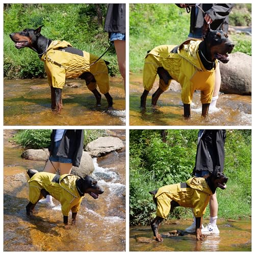 LOVELONGLONG Fleece-Lined Dog Raincoat with Removable Hood – Waterproof Winter Full Body Dog Jacket – Windproof Snowproof Cold-Weather Suit – Yellow-F XXS - color: Mustard Yellow Fleeced, size: XXS (Back 9")
