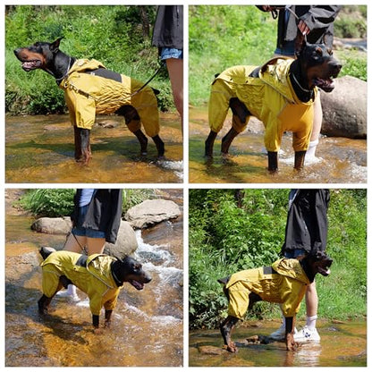 LOVELONGLONG Waterproof Dog Raincoat with Removable Hood – Outdoor Full Body Dog Jacket, Windproof Snowproof Shell Suit – All Season Pet Rain Gear Mustard Yellow XS - color: Mustard Yellow, size: XS (Back 10.5")