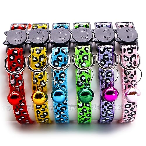 Reflective 2 Pack Breakaway Cat Collars with Bell Leopard Pattern Cute Kitty Adjustable 7.5-12.5 Inch Safe Kitten Collars Charms (Red)