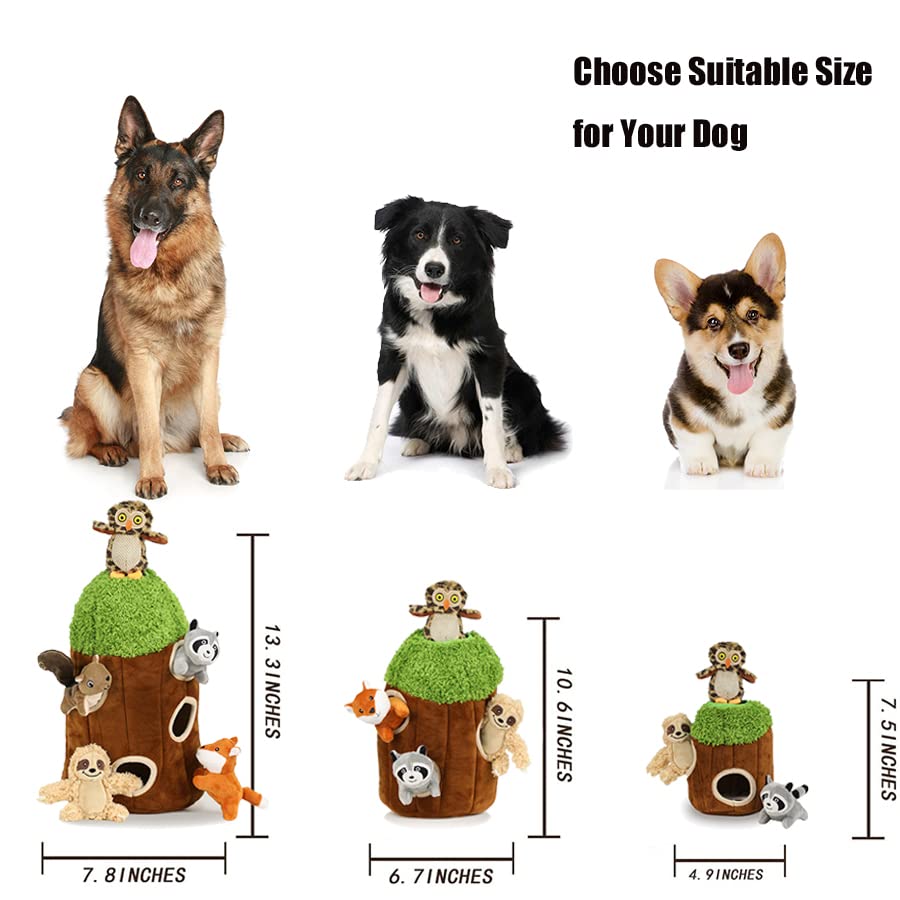 Hide and Seek Dog Puzzle Puppy Toys, Interactive Squeaky Plush, Stuffed Toys for Dogs (Sheep, Panda, Forest Animals) (Tree Hole Mix Large)