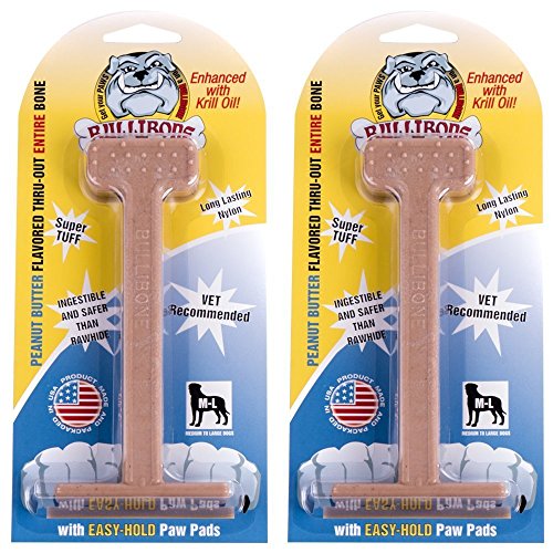 Bullibone Nylon Dog Chew Toy for Aggressive Chewers - Dental Hygiene Bone with Peanut Butter Flavor, Durable Tough Chew Toys for Large Dogs, Indestructible Dog Bone - 2 Pack - size: Large - 2 Pack