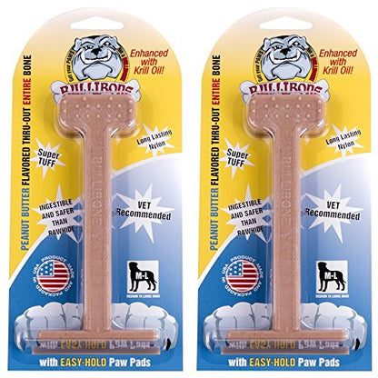 Bullibone Nylon Dog Chew Toy for Aggressive Chewers - Dental Hygiene Bone with Peanut Butter Flavor, Durable Tough Chew Toys for Large Dogs, Indestructible Dog Bone - 2 Pack - size: Large - 2 Pack