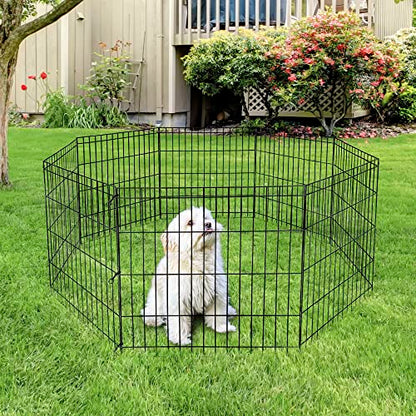 Foldable 24/30/36/42/48 Inch Metal Exercise Dog Play Pen Indoor Outdoor Playpen for Small Animals 8 Panel Pet Fence for Home Yard Camping