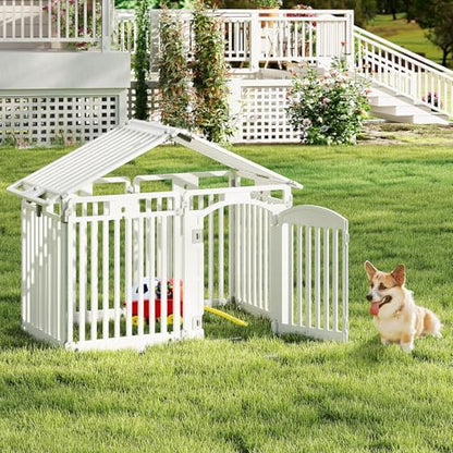 Giantex 8 Panel Dog Playpen, 32'' Tall Plastic Pet Fence with Lockable Door, Indoor Outdoor Portable Dog Exercise Pen for Medium Dogs, Configurable into Square, Rectangle or House-Shaped Layout