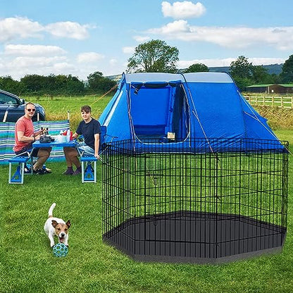 Dog Pen Pet Playpen Dog Fence Indoor Foldable Metal Wire Exercise Puppy Play Yard Pet Enclosure Indoor Outdoor 8 Panels 30 Inch with Bottom Pad/Top Cover - style: Playpen + bottom pad