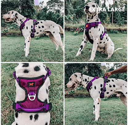 Tuff Pupper No Pull Easy Walk Dog Harness | Heavy Duty Pet Vest | Front & Back Leash Clips | Strong Safety Handle | Reflective Anti Pull Vest | Comfortable Padded Escape Proof Harness(X-Large, Purple) - color: Purple, size: X-Large (Neck: 20-30" , Chest: