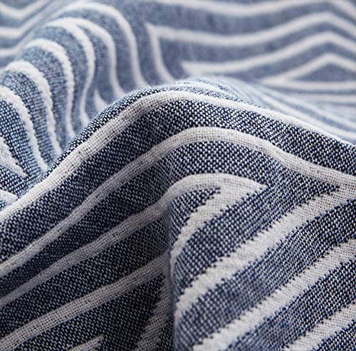 MEJU Blue Checks Stripes Triange Muslin Lightweight Summer Blanket for Bed Sofa Couch 100% Combed Cotton 3 Layer Soft Warm Bedspread Throw Blanket Bed Coverlet Sheet Twin 60 in X 80 in - color: Check2 Blue, size: Twin 60 in x 80 in