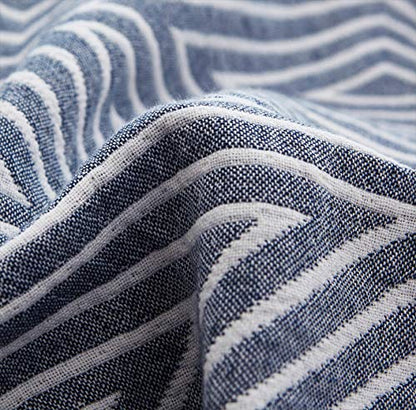 MEJU Blue Checks Stripes Triange Muslin Lightweight Summer Blanket for Bed Sofa Couch 100% Combed Cotton 3 Layer Soft Warm Bedspread Throw Blanket Bed Coverlet Sheet Twin 60 in X 80 in - color: Check2 Blue, size: Twin 60 in x 80 in