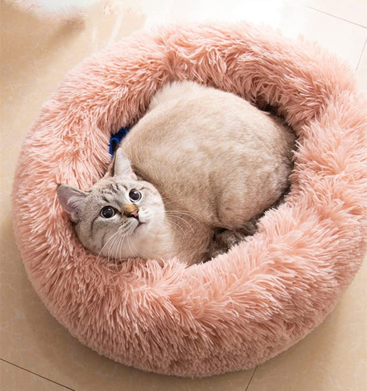 Cat Beds for Indoor Cats - Cat Bed Washable 20/24 inches, Dog Beds for Small Medium Dogs, Anti Anxiety Round Fluffy Plush Faux Fur Pet Bed, Thick Bottom (Pink, Medium) - color: Pink, size: Medium