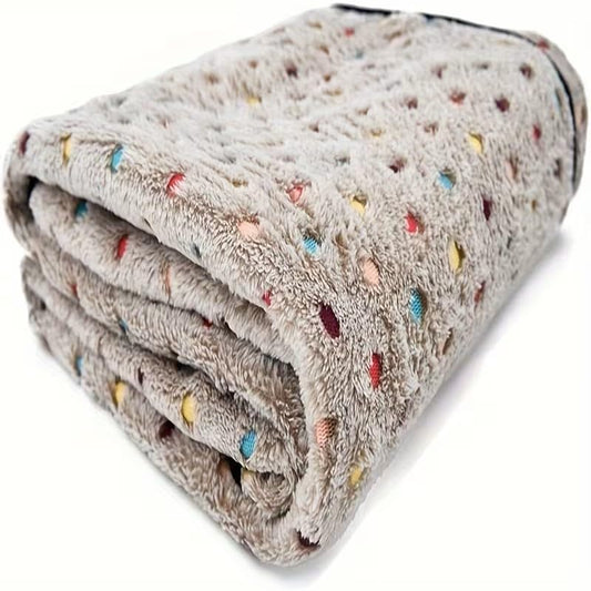 1pcs Cozy Coral Fleece Pet Blanket, Soft Warm, Machine-Washable, Suitable for Dogs & Cats, Light Coffee, 20 * 30Inch - color: Light Coffee With Color Polka Dot Print, size: 20*30Inch