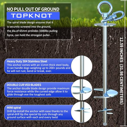 TOPKNOT Dog Tie Out Cable and Stake,(up to 200lbs) 30 ft Heavy Duty Cable,360°Swivel Run- No Tangle,Runner for Yard,Ideal for Outdoor Camping - size: dog stake+30ft/200lbs