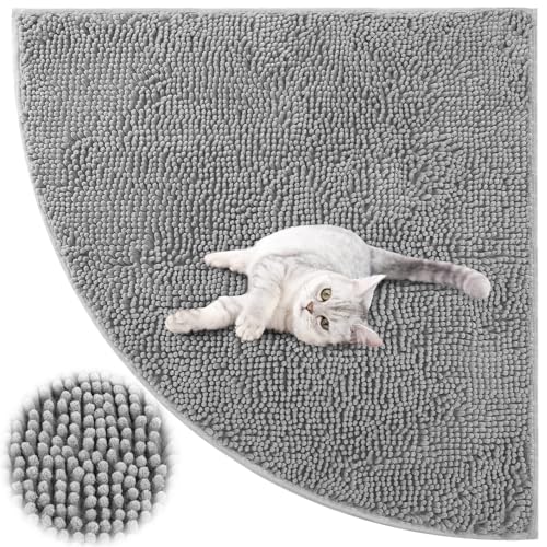 Tinideya Corner Cat Litter Mat 31"x 31" Kitty Litter Box Trapping Mat Large Waterproof Corner Rug Non Slip, Easy Clean, Machine Washable(Light Gray) - color: Light Gray