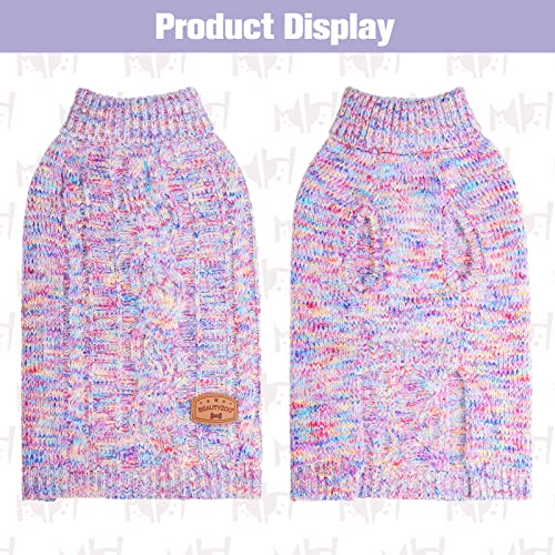 BEAUTYZOO Small Dog Sweater -Turtleneck Pullover Classic Cable Knit Fuzzy Winter Coat Dog Cold Weather Clothes for Small Medium Dogs Puppy Girl Boys(Rainbow Pink, M) - color: Gradient Pink, size: M (Back: 16", Chest: 21", Neck: 13")
