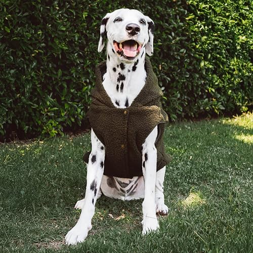 Tuff Pupper Fleece Dog Hoodie Sweater | Teddy Sherpa Outer & Soft Polar Fleece Lining | Adjustable Fit Winter Coat with Hood, Leash Hole, Ribbed Cuffs | for Small Medium Large XL XXL Dogs (Olive, L) - color: Olive, size: 40-60 lbs (Large)