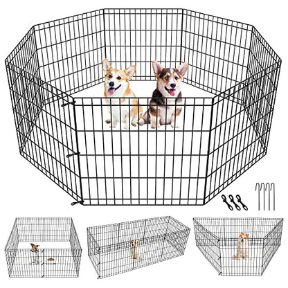 Pet Dog Playpen 24/30/36/42/48 Inch Metal Portable Dog Exercise Pen Indoor Outdoor Folding Yard Puppy Dog Fence for Small Medium Large Dogs 8 Panel